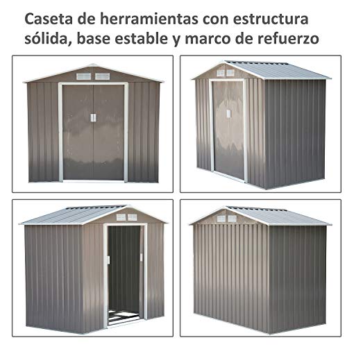 Outsunny Caseta de Jardín Tipo Cobertizo Metálico para Almacenamiento de Herramientas Base Incluida 4 Ventanas 213x127x185cm Acero