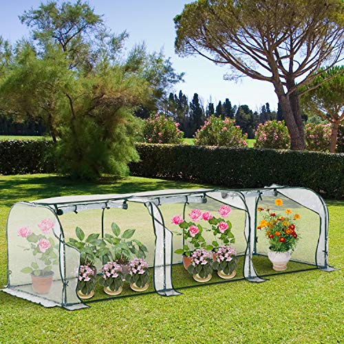 Outsunny Invernadero Caseta 300x100x80cm para Jardín Terraza Cultivo de Plantas Semilla Invernadero de Jardín Vivero Casero Tipo Túnel Marco Acero y PVC