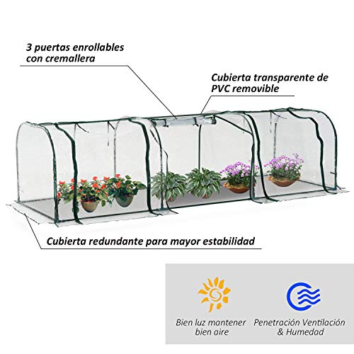 Outsunny Invernadero Caseta 300x100x80cm para Jardín Terraza Cultivo de Plantas Semilla Invernadero de Jardín Vivero Casero Tipo Túnel Marco Acero y PVC