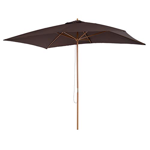 Outsunny Sombrilla Parasol 2x3m y Altura 2,55m Jardin Terraza Poliester 180g/m2 y Madera Color Chocolate