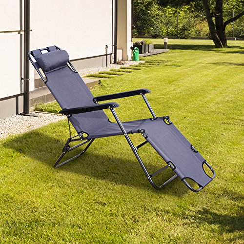 Outsunny Tumbona Inclinable Acero Plegable con Almohada Playa Camping Piscina Hamaca 178x60x29cm Gris