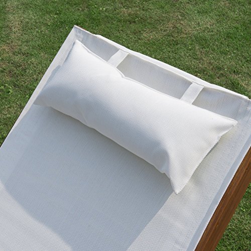 Outsunny Tumbona Tipo Hamaca para Jardín Terraza Playa Piscina o Patio 165x72x70cm Color Blanco Hecha de Madera Malla y Textilene con Almohadilla