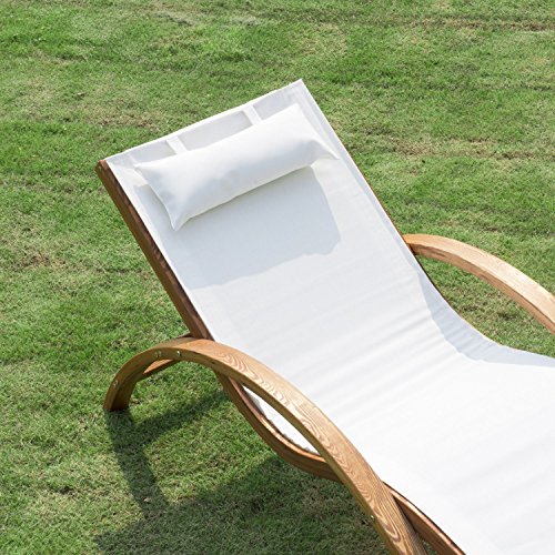 Outsunny Tumbona Tipo Hamaca para Jardín Terraza Playa Piscina o Patio 165x72x70cm Color Blanco Hecha de Madera Malla y Textilene con Almohadilla