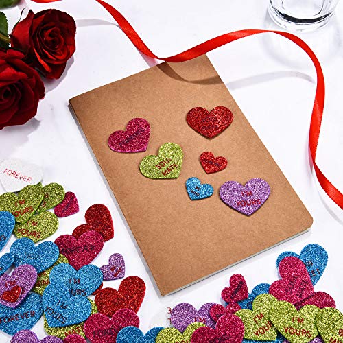 Outus 500 Pegatinas de Espuma de Día de San Valentín Pegatinas en Corazón Brillante Corazones Autoadhesivas de Espuma Coloridas para Boda Fiesta Manualidades, 6 Colores