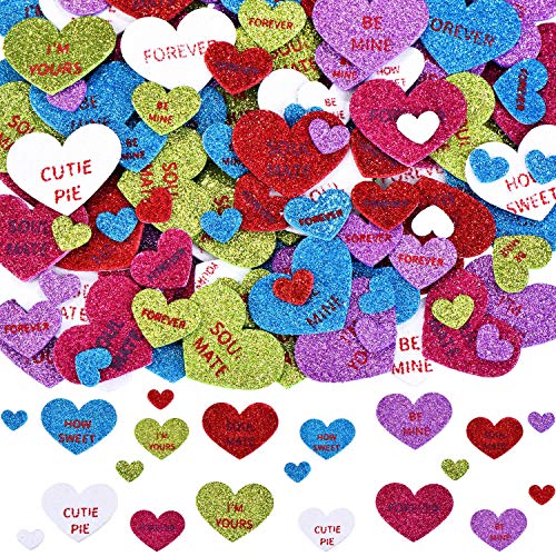 Outus 500 Pegatinas de Espuma de Día de San Valentín Pegatinas en Corazón Brillante Corazones Autoadhesivas de Espuma Coloridas para Boda Fiesta Manualidades, 6 Colores