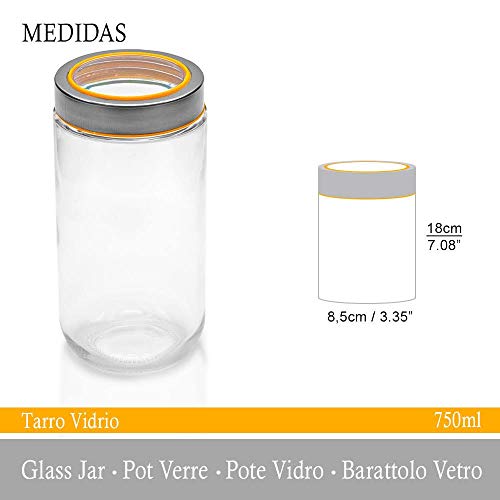 OUXI 4 PCS Tarros De Cristal con Tapa De Acero Inoxidable, 750ML Botes Recipientes para Alimentos Hermeticos De Vidrio para Cocina, Almacenaje De Legumbres, Galletas(4,750ML)