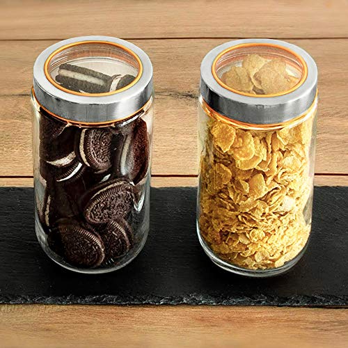 OUXI 4 PCS Tarros De Cristal con Tapa De Acero Inoxidable, 750ML Botes Recipientes para Alimentos Hermeticos De Vidrio para Cocina, Almacenaje De Legumbres, Galletas(4,750ML)