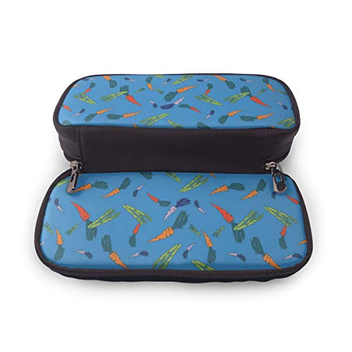 OUYouDeFangA - Bolsa de Almacenamiento de Piel sintética con diseño de Zanahoria Azul para Estudiantes, lápices, Oficina, papelería, Bolsa, Cartera, Maquillaje, multifunción.