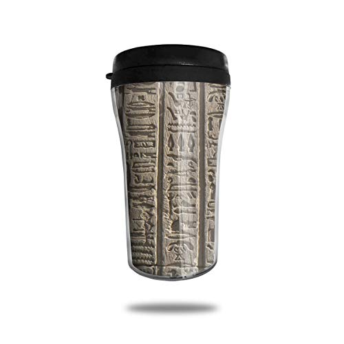 OUYouDeFangA - Taza de café de viaje con letras de piedra egipcia, impresión 3D, taza de té portátil con aislamiento, vasos de agua para beber con tapa, 250 ml