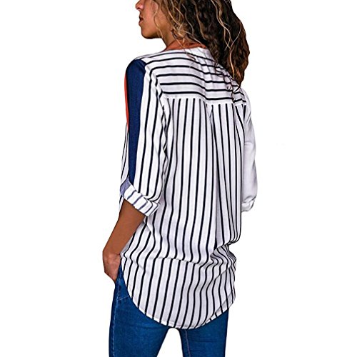 Overdose Blusa para Mujer OtoñO Primavera Nueva Mejor Venta De Moda Casual De Manga Larga Color Block Stripe Button Camisetas Tops