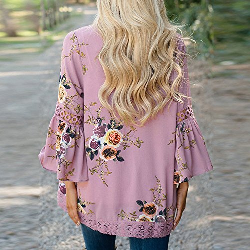 Overdose Las Nuevas SeñOras De Las SeñOras Floral Chaqueta Abierta Frente Kimono Casual Cardigan Primavera OtoñO Mejor Venta Abrigo (x-Large, a-Rosa)