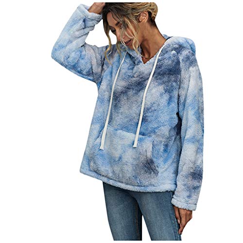 Overdose Nueva OtoñO para Mujer Gato De Manga Larga con Capucha De Moda Sudadera con Capucha SuéTer Tops Blusa SeñOra Superior (M, A-Azul)