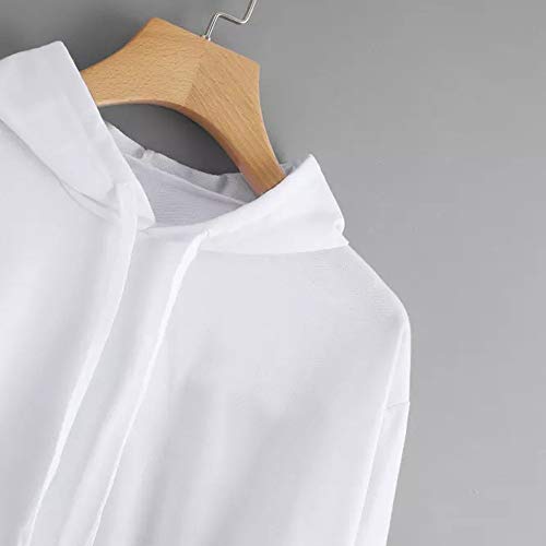 Overdose Sudadera con Capucha De Manga Larga De Las Mujeres SóLidas Mejor Venta Sudadera con Capucha De Las Tapas De La Blusa Corta Ocasional Abrigo Blanco