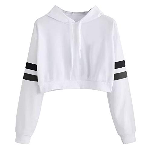 Overdose Sudadera con Capucha De Manga Larga De Las Mujeres SóLidas Mejor Venta Sudadera con Capucha De Las Tapas De La Blusa Corta Ocasional Abrigo Blanco