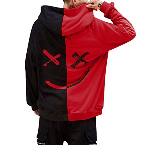 Overdose Sudadera Hombres Patchwork Slim Fit Hoodie OtoñO Moda Outwear Nueva Blusa Adolescente Top 2018 Sudadera (Small, Rojo)