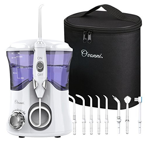 Ovonni Irrigador Dental Profesional, 7 Boquillas Intercambiables, 10 Ajustes de Presión, 600 ML de Gran Tanque de Agua, Cuidado Familiar, Regalo Día de Madre, Blanco