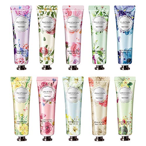 Ownest 10 Pack Flower Fragrance Crema de manos con manteca de karité, Vitamina E, Crema de manos Set de regalo Hidratante para manos y pies secos-30ml