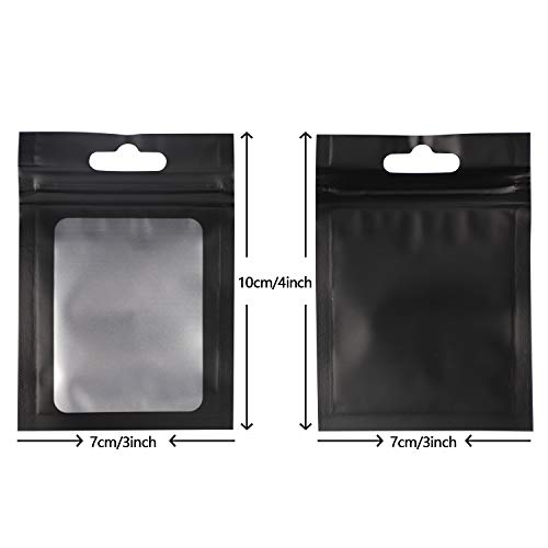 Owoda 100 Piezas de Bolsa con Cierre a Prueba de Olor Resellable, Bolsas de Almacenamiento con Ventana Transparente, para Almacenamiento de Alimentos Artículos para Fiestas y más, Negro, 7 x 10 cm