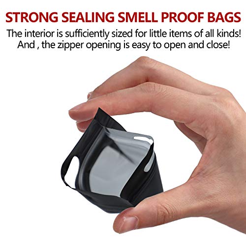 Owoda 100 Piezas de Bolsa con Cierre a Prueba de Olor Resellable, Bolsas de Almacenamiento con Ventana Transparente, para Almacenamiento de Alimentos Artículos para Fiestas y más, Negro, 7 x 10 cm