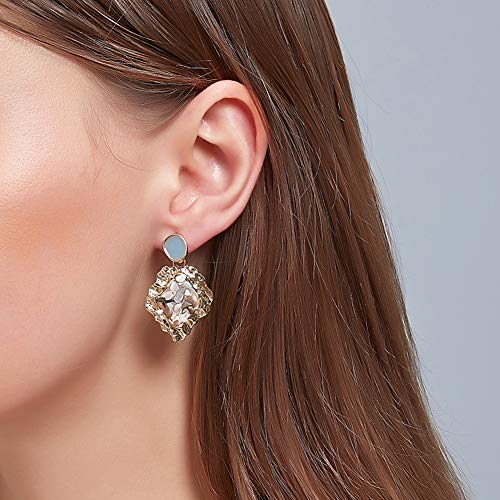 P12cheng Pendientes de tuerca coreanos retro, bisagra con incrustaciones de incrustaciones de piedra triturada natural irregular, geométrica irregular, joyería peligrosa para mujeres y niñas 10