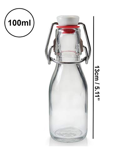 Pack 12 Botellas de Vidrio Herméticas Con Tapón Preservar Líquidos por Kurtzy - Botellas 100ml -3,3oz Transparentes para Bebidas Hechas en Casa, Cerveza, Vino, Condimentos y Más - Cierres Herméticos