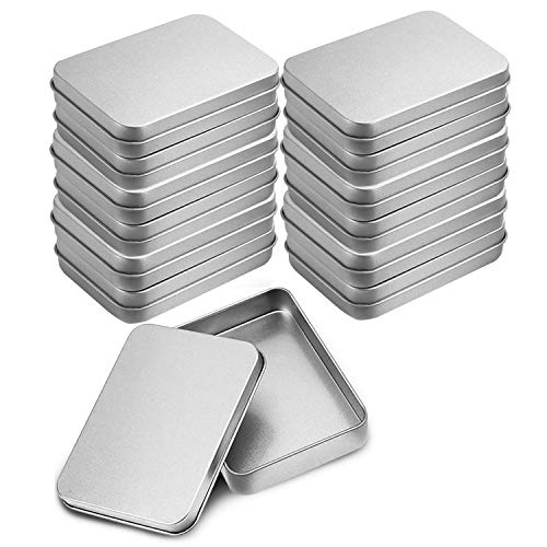 Pack 12 Piezas Latas Pequeñas Rectangulares de Metal - Latas Vacías Tapas sin Bisagras - Contenedores 9cm x 6cm x 1,9cm para Kits de Primeros Auxilios, Viajes, Especias, Geocaching, Dulces, Piezas de Juegos