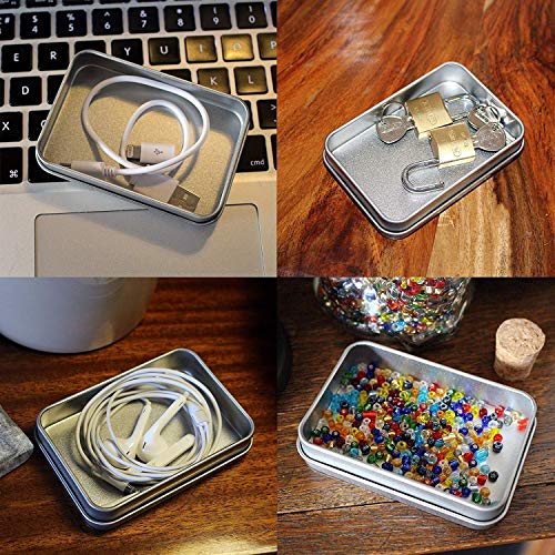 Pack 12 Piezas Latas Pequeñas Rectangulares de Metal - Latas Vacías Tapas sin Bisagras - Contenedores 9cm x 6cm x 1,9cm para Kits de Primeros Auxilios, Viajes, Especias, Geocaching, Dulces, Piezas de Juegos