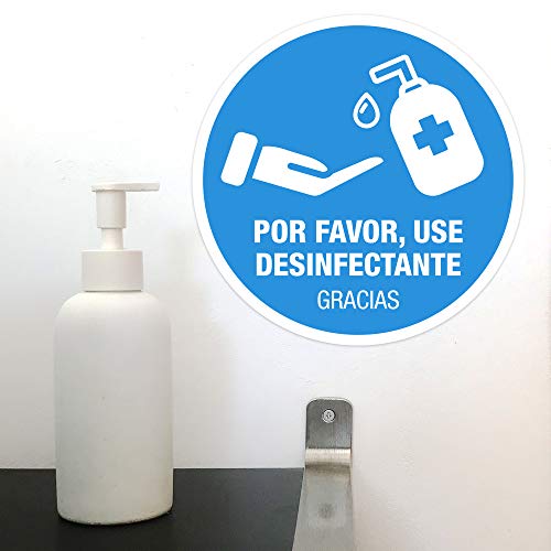 Pack 2 señales adhesivas"obligatorio uso de gel desinfectante y lavado de manos" texto en español | 2 unidades de 16 cm