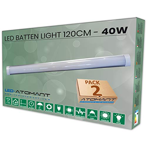 Pack 2X Lampara Luminaria 120cm. 40w. Color Blanco Frio (6500K). 3300 Lumenes. IP44. Facil de limpiar. A++