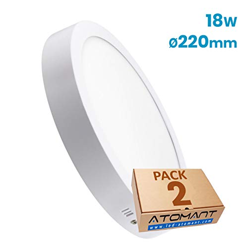 Pack 2x Plafon LED Redondo De Superficie 20W. Color Blanco Frio (6500K). 1800 Lumenes. Driver Incluido.