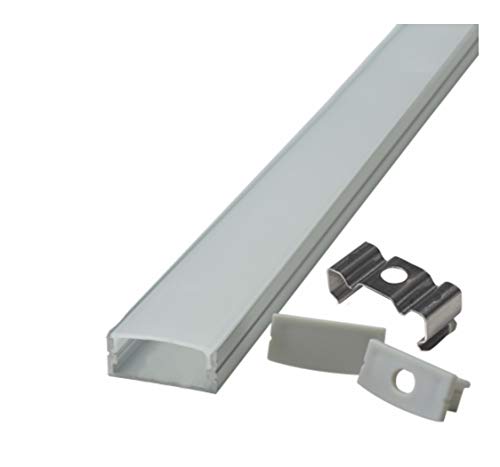 Pack 5x Perfil de Aluminio 1m para Tira de LED con Cubierta Blanca Lechosa. Los tapones de los extremos y los clips de montaje de metal están incluidos en el Pack. (PACK X5)