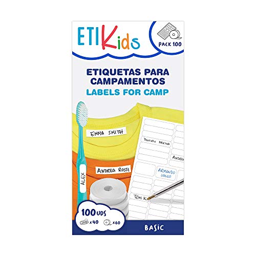 PACK BASIC: 60 Etiquetas blancas de tela termoadhesiva + 40 adhesivas blancas para personalizar ropa y todo tipo de objetos