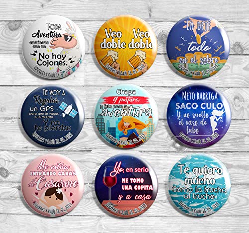 Pack chapas personalizadas 59mm (bodas, despedidas, eventos) (100)