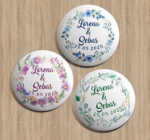 Pack chapas personalizadas 59mm (bodas, despedidas, eventos) (100)