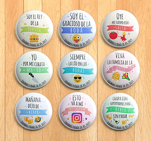 Pack chapas personalizadas 59mm (bodas, despedidas, eventos) (100)