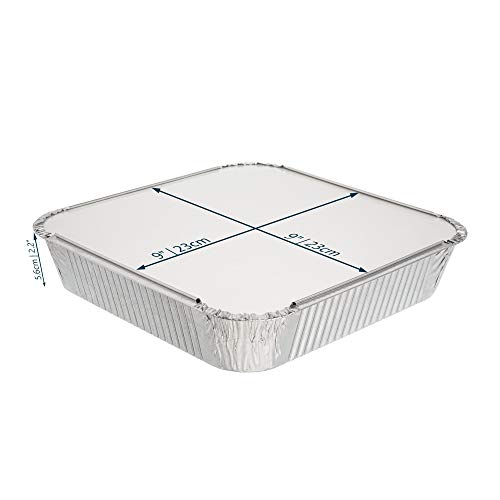 Pack de 10 moldes cuadrados desechables de aluminio con tapa ~ bandejas de aluminio con tapa ~ Buenas para hornear, cocinar, almacenar y congelar ~ 23 cm x 23 cm (9 pulgadas x 9 pulgadas)