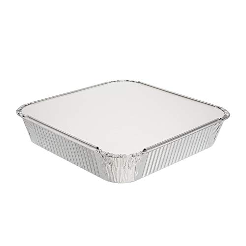 Pack de 10 moldes cuadrados desechables de aluminio con tapa ~ bandejas de aluminio con tapa ~ Buenas para hornear, cocinar, almacenar y congelar ~ 23 cm x 23 cm (9 pulgadas x 9 pulgadas)