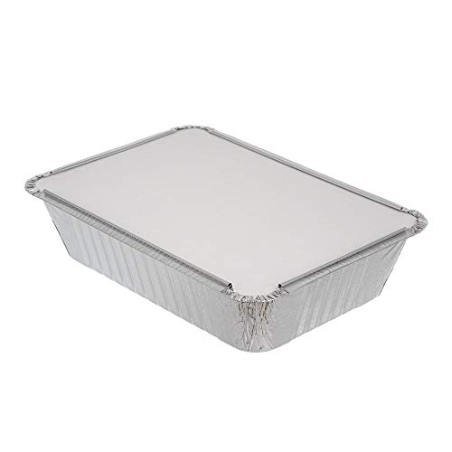 Pack de 10 moldes de aluminio desechables rectangulares de 1 litro con tapa ~ Bandejas de aluminio con tapa ~ Bueno para hornear, cocinar, almacenar y congelar ~ 15 cm x 21 cm