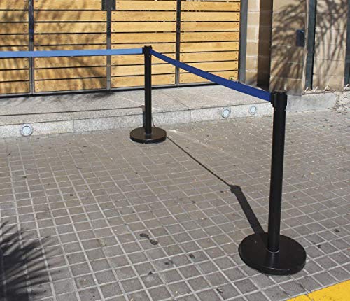 Pack de 2 Postes separadores de Hierro Lacado Negro con Cinta Extensible Azul 3m