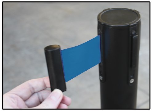 Pack de 2 Postes separadores de hierro lacado negro con Cinta Extensible Azul 3m. Delimitador de paso con cinta extensible de 3 m. Poste retráctil. Poste separador