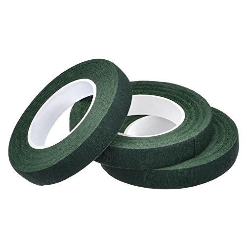 Pack de 3 Cinta Floral Verde Cinta de Tallo Stem Tape,1/2 Pulgadas x 90 Pies, Verde Oscuro