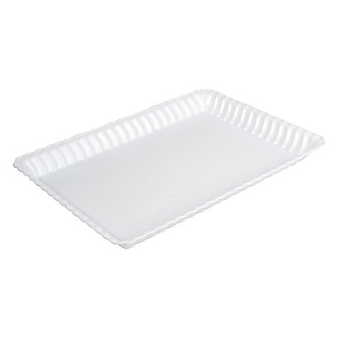 Pack de 3 elegantes bandejas de plástico duro para servir/platos de plástico para servir/bandeja de plástico – blanco – desechable/reutilizable – 23 x 33 cm