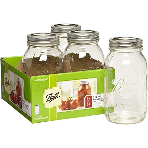 Pack de 4 frascos BALL MASON, de 945 ml, para conservas, con tapa estandard, recetas incluidas