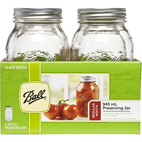 Pack de 4 frascos BALL MASON, de 945 ml, para conservas, con tapa estandard, recetas incluidas