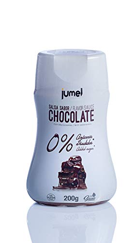 Pack de 4 unidades de Sirope CHOCOLATE JUMEL 0% bajo en calorías sin grasas. Sin gluten y con STEVIA (3,70€/botella). Envase antigoteo. LOW CALORIES.