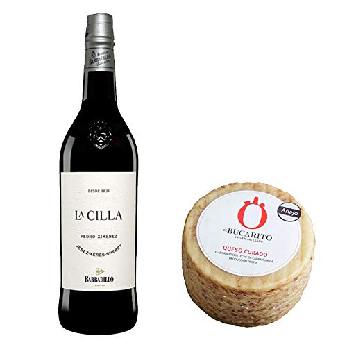 Pack de Vino Pedro Ximenez La Cilla de Barbadillo y Queso Curado Añejo Pasteurizado - Vino de 75 cl y Queso de 800 g aprox - Mezclanza