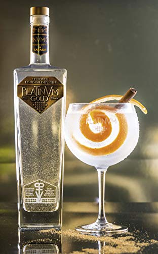 Pack London Dry Gin Platinvm Gold con Oro y dos elegantes copas para degustarla - ideal regalo día del padre, San Valentín, Navidad, cumpleaños, aniversario, corporativo