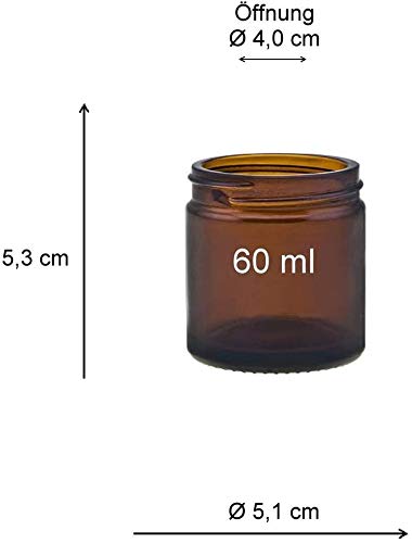 PACK of 6 - 60ml AMBER Glass Jars with BLACK Lids for Aromatherapy Blends / Creams