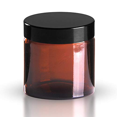 PACK of 6 - 60ml AMBER Glass Jars with BLACK Lids for Aromatherapy Blends / Creams