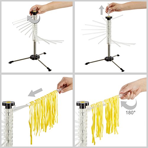 PAGILO secador de pasta, 14 brotes extensibles, barra de transporte integrada, plegable | Garantía de satisfacción de 2 años | Secador de spaghetti